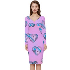 Hearts Pattern Love Long Sleeve V-neck Bodycon Dress  by Ndabl3x