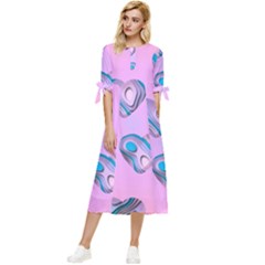 Hearts Pattern Love Bow Sleeve Chiffon Midi Dress