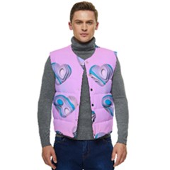 Hearts Pattern Love Men s Short Button Up Puffer Vest	