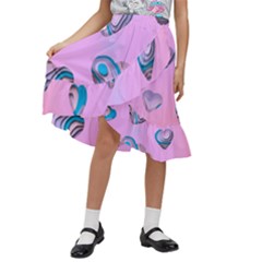 Hearts Pattern Love Kids  Ruffle Flared Wrap Midi Skirt by Ndabl3x