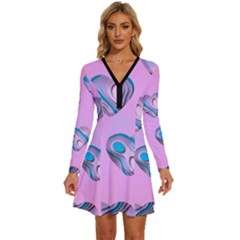 Hearts Pattern Love Long Sleeve Deep V Mini Dress  by Ndabl3x