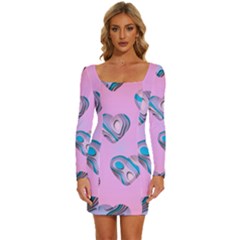 Hearts Pattern Love Long Sleeve Square Neck Bodycon Velvet Dress by Ndabl3x