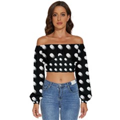 Background Dots Circles Graphic Long Sleeve Crinkled Weave Crop Top by Ndabl3x