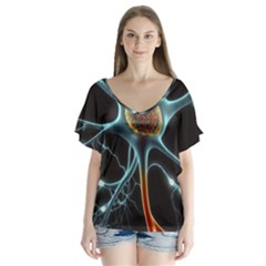 Organism Neon Science V-neck Flutter Sleeve Top by Ndabl3x