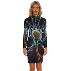 Organism Neon Science Long Sleeve Shirt Collar Bodycon Dress by Ndabl3x