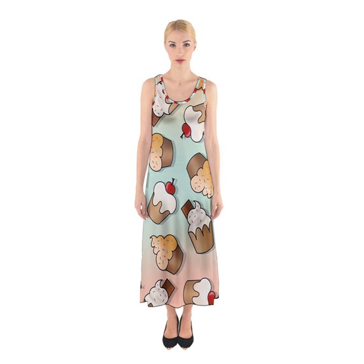 Cupcakes Cake Pie Pattern Sleeveless Maxi Dress