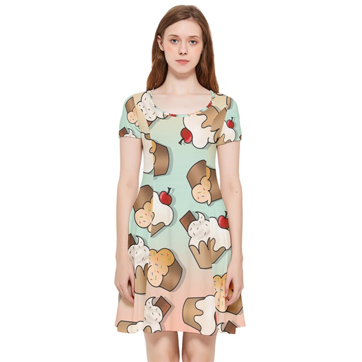 Cupcakes Cake Pie Pattern Inside Out Cap Sleeve Dress