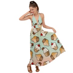 Cupcakes Cake Pie Pattern Backless Maxi Beach Dress