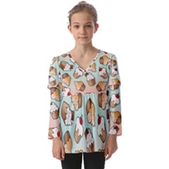 Cupcakes Cake Pie Pattern Kids  V Neck Casual Top by Ndabl3x