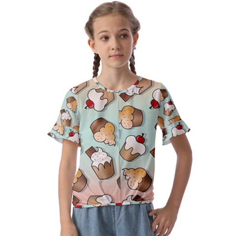 Cupcakes Cake Pie Pattern Kids  Cuff Sleeve Scrunch Bottom Tee by Ndabl3x