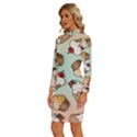 Cupcakes Cake Pie Pattern Long Sleeve Shirt Collar Bodycon Dress View2