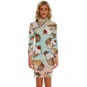 Cupcakes Cake Pie Pattern Long Sleeve Shirt Collar Bodycon Dress View1