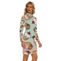 Cupcakes Cake Pie Pattern Long Sleeve Shirt Collar Bodycon Dress View3