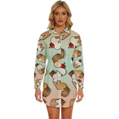 Cupcakes Cake Pie Pattern Womens Long Sleeve Shirt Dress