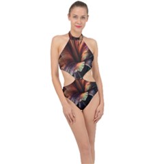 Flower Orange Lilly Halter Side Cut Swimsuit by Ndabl3x