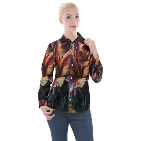 Flower Orange Lilly Women s Long Sleeve Pocket Shirt by Ndabl3x