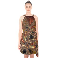 Geometric Art Fractal Abstract Art Halter Collar Waist Tie Chiffon Dress