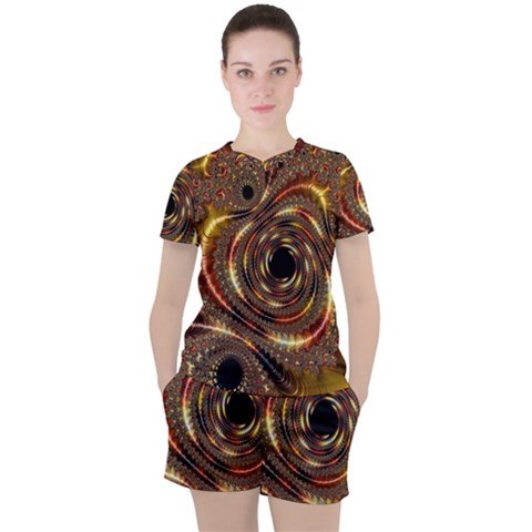 Geometric Art Fractal Abstract Art Women s Tee And Shorts Set by Ndabl3x