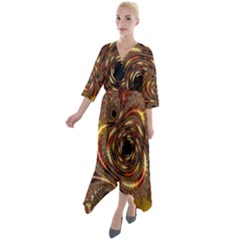 Geometric Art Fractal Abstract Art Quarter Sleeve Wrap Front Maxi Dress by Ndabl3x