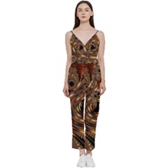 Geometric Art Fractal Abstract Art V-neck Spaghetti Strap Tie Front Jumpsuit