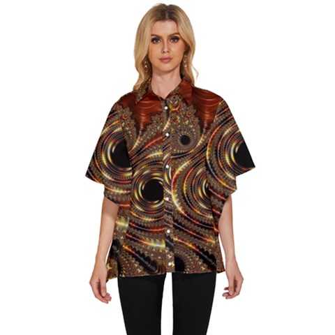 Geometric Art Fractal Abstract Art Women s Batwing Button Up Shirt by Ndabl3x