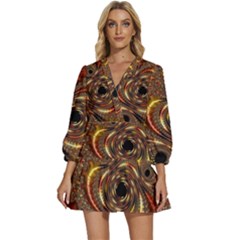 Geometric Art Fractal Abstract Art V-neck Placket Mini Dress by Ndabl3x