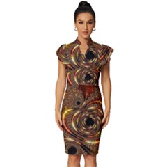 Geometric Art Fractal Abstract Art Vintage Frill Sleeve V-neck Bodycon Dress by Ndabl3x