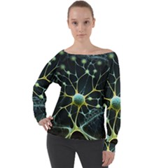 Neuron Network Off Shoulder Long Sleeve Velour Top by Ndabl3x