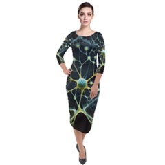 Neuron Network Quarter Sleeve Midi Velour Bodycon Dress by Ndabl3x