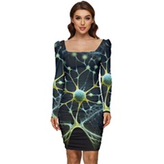 Neuron Network Women Long Sleeve Ruched Stretch Jersey Dress by Ndabl3x