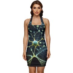 Neuron Network Sleeveless Wide Square Neckline Ruched Bodycon Dress by Ndabl3x