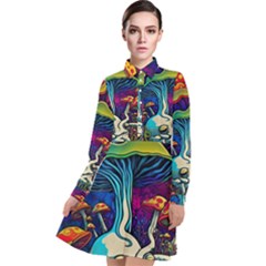 Mushrooms Fungi Psychedelic Long Sleeve Chiffon Shirt Dress by Ndabl3x