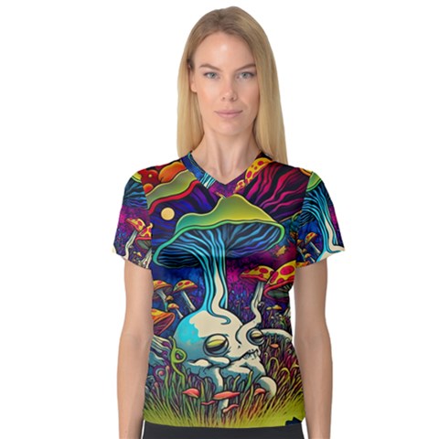 Mushrooms Fungi Psychedelic V-neck Sport Mesh Tee by Ndabl3x