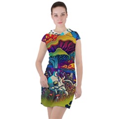 Mushrooms Fungi Psychedelic Drawstring Hooded Dress by Ndabl3x