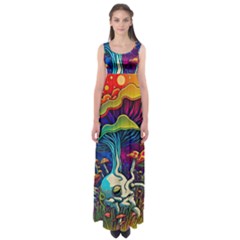 Mushrooms Fungi Psychedelic Empire Waist Maxi Dress by Ndabl3x