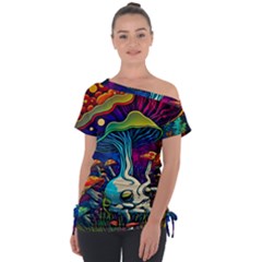 Mushrooms Fungi Psychedelic Off Shoulder Tie-up Tee