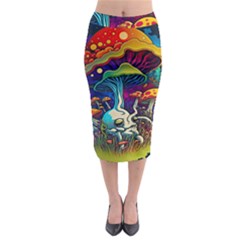 Mushrooms Fungi Psychedelic Midi Pencil Skirt by Ndabl3x