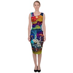 Mushrooms Fungi Psychedelic Sleeveless Pencil Dress by Ndabl3x