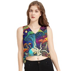 Mushrooms Fungi Psychedelic V-neck Cropped Tank Top by Ndabl3x