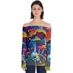 Mushrooms Fungi Psychedelic Off Shoulder Long Sleeve Top by Ndabl3x