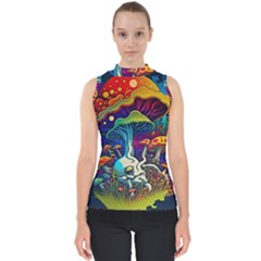 Mushrooms Fungi Psychedelic Mock Neck Shell Top by Ndabl3x