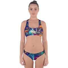 Mushrooms Fungi Psychedelic Cross Back Hipster Bikini Set