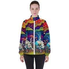 Mushrooms Fungi Psychedelic Women s High Neck Windbreaker