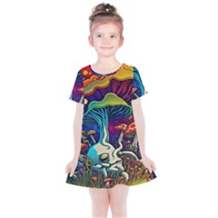 Mushrooms Fungi Psychedelic Kids  Simple Cotton Dress by Ndabl3x