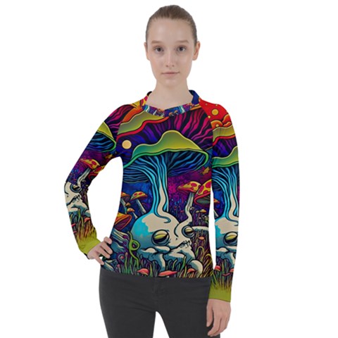 Mushrooms Fungi Psychedelic Women s Pique Long Sleeve Tee by Ndabl3x