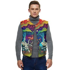 Mushrooms Fungi Psychedelic Men s Short Button Up Puffer Vest	