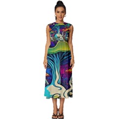 Mushrooms Fungi Psychedelic Sleeveless Round Neck Midi Dress by Ndabl3x