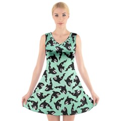 Orca Killer Whale Fish V-neck Sleeveless Dress by Ndabl3x