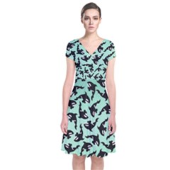 Orca Killer Whale Fish Short Sleeve Front Wrap Dress by Ndabl3x