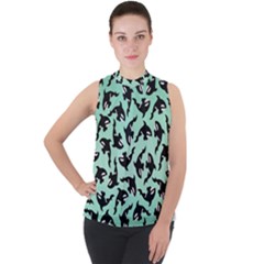 Orca Killer Whale Fish Mock Neck Chiffon Sleeveless Top by Ndabl3x